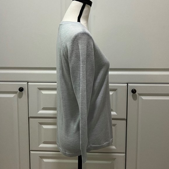 NWOT J. Crew Merino Wool Heathered Baby blue/ Mesh Sleeve Sweater Size M - Picture 5 of 9